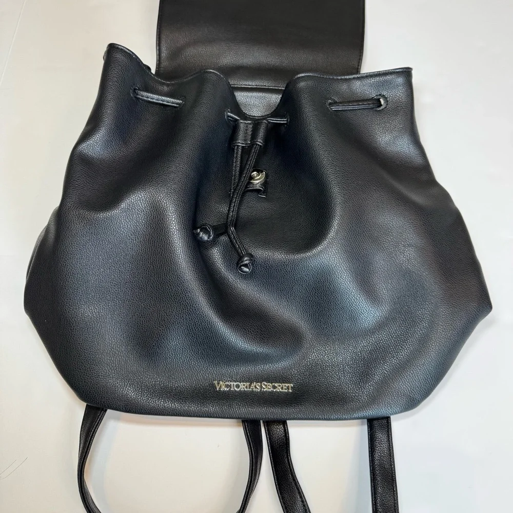 VS Black Faux Leather Backpack Carryall NWT